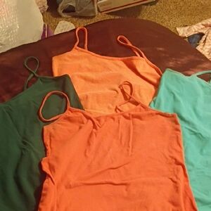 4 Time and Tru Women's Spaghetti Strap Tank Tops - Orange, Teal, Forest Green